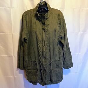 Artisan NY Jacket L 100% Linen Green Utility Drawstring Pockets Lagenlook Gorp